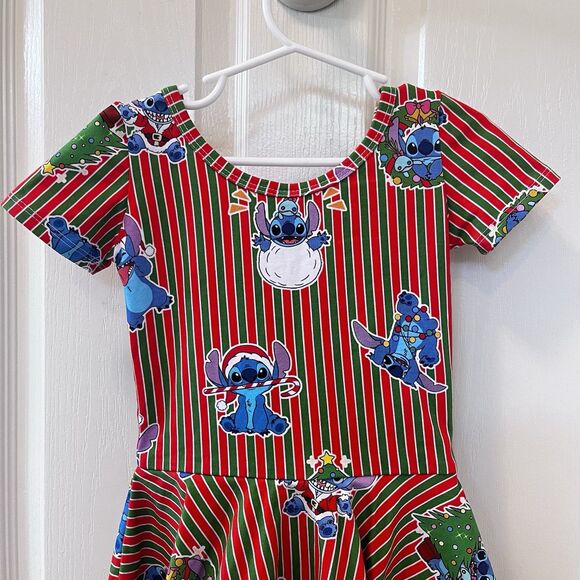 Wild Rich Kids WRK Disney Christmas Stitch Skirted Leotard Dress Girls Size 5/6 - Picture 13 of 16